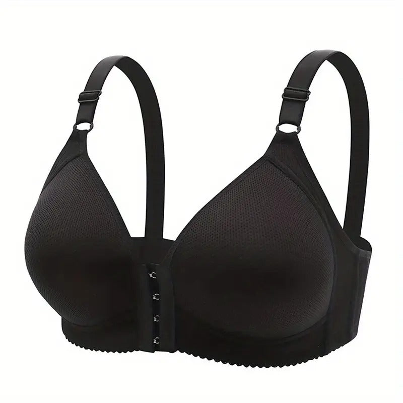 Front button gathering seamless underwire bra