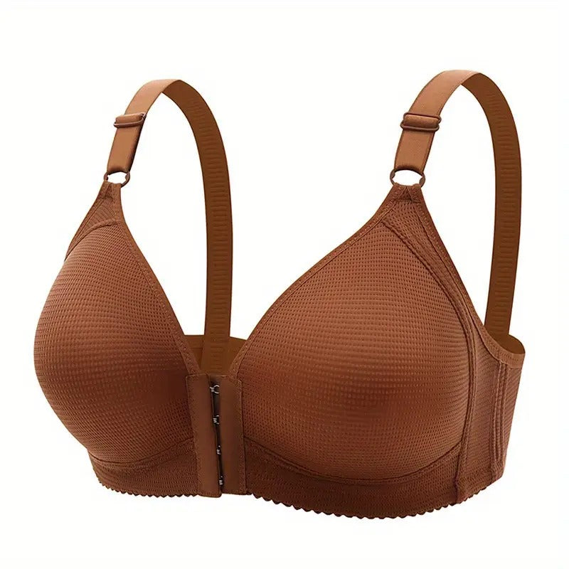 Front button gathering seamless underwire bra