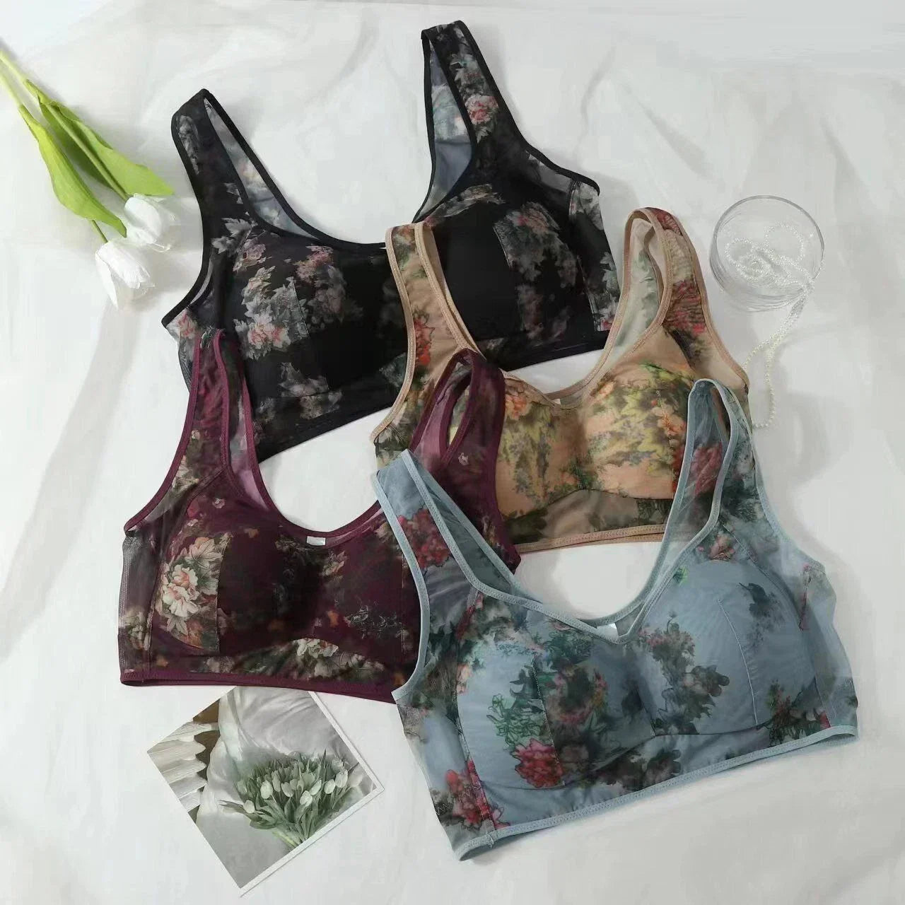 Lacy Bra, Ice Silk Cooling Bras, Ultra-thin Seamless Cooling Bra, Comfortable Bra
